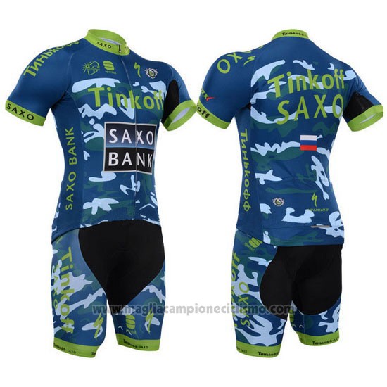 2015 Abbigliamento Ciclismo Tinkoff Saxo Bank Celeste e Blu Manica Corta e Salopette
